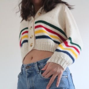 CROPPED WOOL SWEATER HUDSONS BAY COLOURS